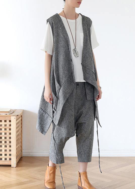 2021 Summer Grey Asymmetrical Cotton sleeveless Cardigans - bagstylebliss