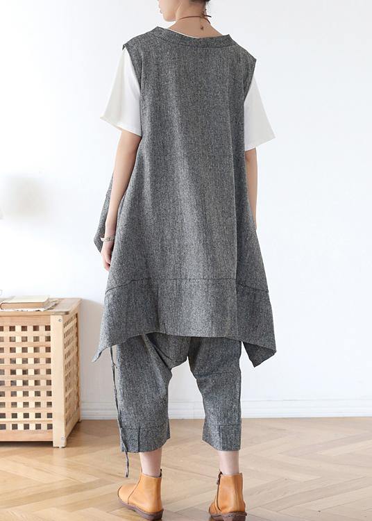 2021 Summer Grey Asymmetrical Cotton sleeveless Cardigans - bagstylebliss