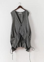 2021 Summer Grey Asymmetrical Cotton sleeveless Cardigans - bagstylebliss