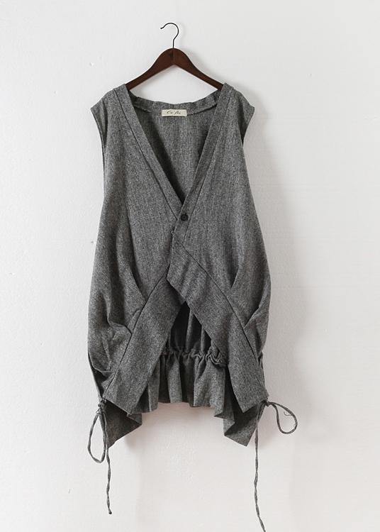 2021 Summer Grey Asymmetrical Cotton sleeveless Cardigans - bagstylebliss