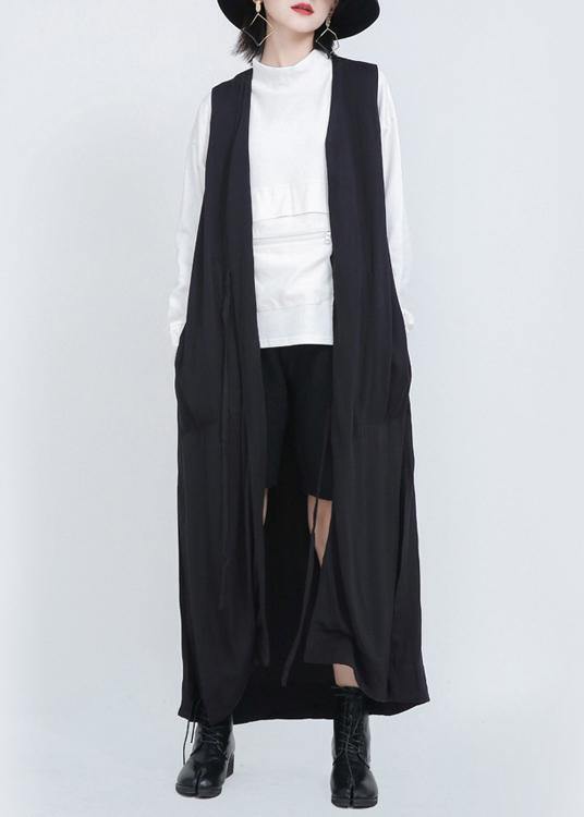 2021 Summer New Black Sleeveless Loose And Long Waistcoat - bagstylebliss