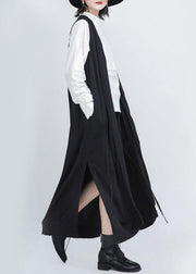 2021 Summer New Black Sleeveless Loose And Long Waistcoat - bagstylebliss