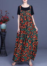 2021 Summer Printed Dress Rayon Irregular Suspender Skirt + Black T-Shirt Two Piece Set - bagstylebliss