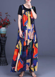 2021 Summer Printed Dress Rayon Irregular Suspender Skirt + Black T-Shirt Two Piece Set - bagstylebliss