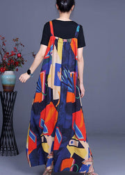 2021 Summer Printed Dress Rayon Irregular Suspender Skirt + Black T-Shirt Two Piece Set - bagstylebliss