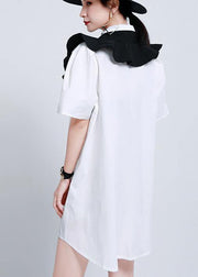 2021 summer White Ruffles asymmetrical design Dress - bagstylebliss