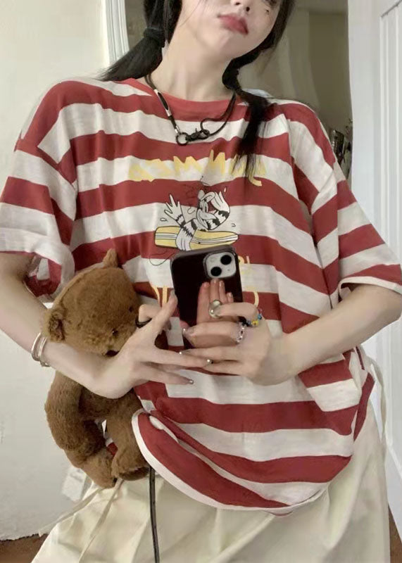 2021 New Women Loose cartoon Striped T-shirt