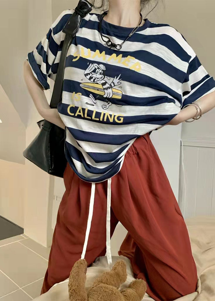 2024 New Women Loose cartoon Striped T-shirt