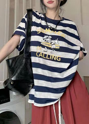 2021 New Women Loose cartoon Striped T-shirt