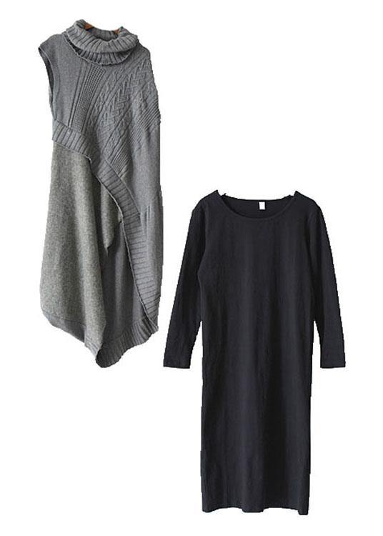 2021 Fall New Knit Stitched Dress Two Piece Set - bagstylebliss
