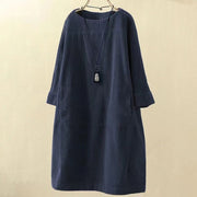 2024 gray long patchwork prink cotton thick dresses oversize o neck linen women warm dress