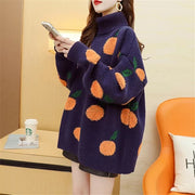 2024 thick warm blue big dotted rabbit wool tops plus size vintage knit sweater