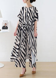 21 Summer Suit Zebra Stripe Silk Wide Leg Pants Irregular Two Piece Set - bagstylebliss