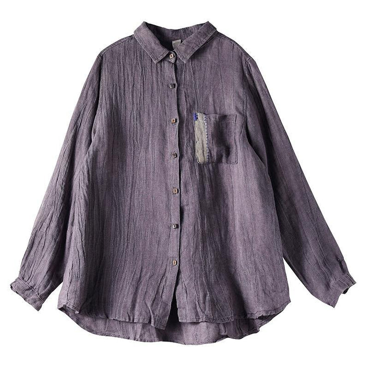 Art Lapel Wrinkled Shirts Inspiration Purple Blouses - bagstylebliss