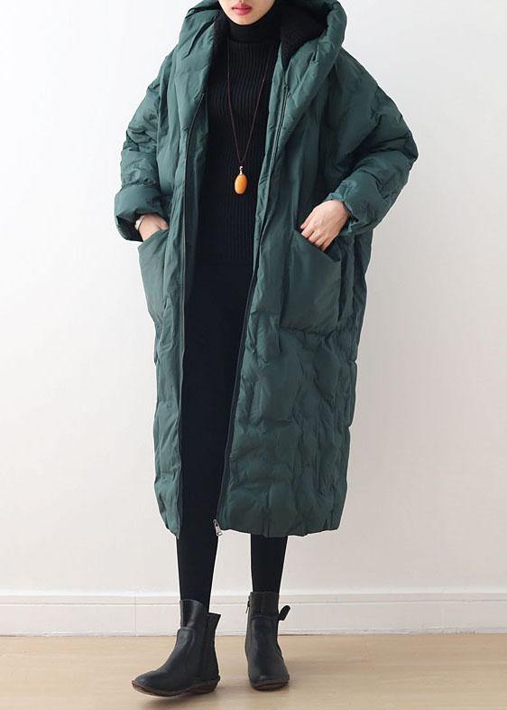 2021 Blackish Green Warm Down Coat Oversize Overcoat - bagstylebliss