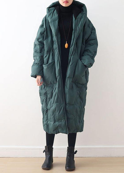 2021 Blackish Green Warm Down Coat Oversize Overcoat - bagstylebliss