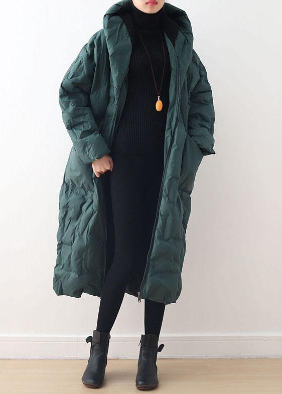 2021 Blackish Green Warm Down Coat original design literary retro overcoat - bagstylebliss