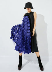 Bohemian Black Asymmetrical Patchwork Wrinkled Tulle Maxi Dress Sleeveless