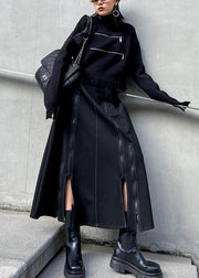 A-line skirt women's high waist mid length winter fashion black skirt - bagstylebliss