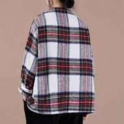 Aesthetic beige plaid sweater tops o neck false two pieces casual knit sweat tops - bagstylebliss