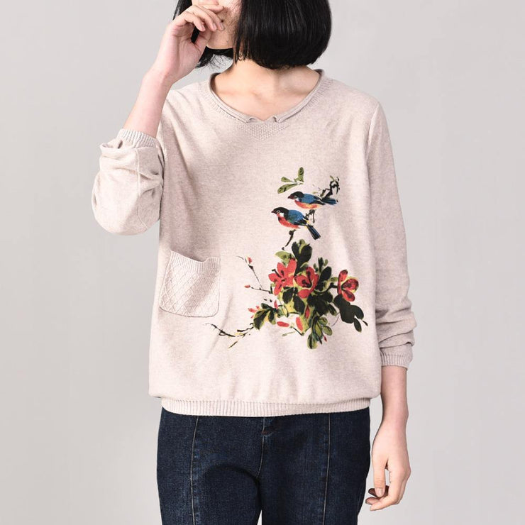 Aesthetic beige prints knit cardigans plus size autumn knit outwear long sleeve - bagstylebliss