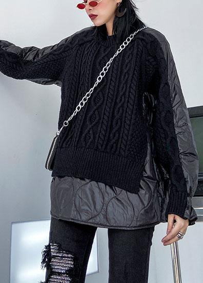 Aesthetic black knit blouse o neck patch work fashion spring knit sweat tops - bagstylebliss