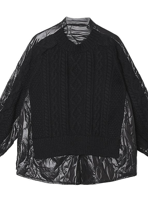 Aesthetic black knit blouse o neck patch work fashion spring knit sweat tops - bagstylebliss