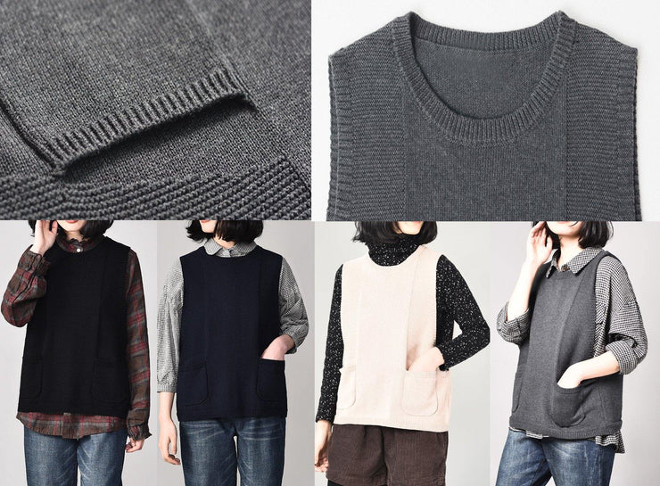 Aesthetic black sweater coat plussize sleeveless knit sweat tops o neck - bagstylebliss