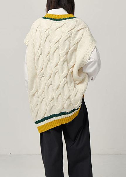 Aesthetic fall beige knitted blouse oversize v neck sleeveless knit tops - bagstylebliss