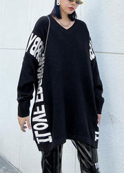 Aesthetic fall black Letter sweaters casual o neck knitted t shirt - bagstylebliss