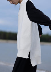 Aesthetic fall white knit sweat tops oversized v neck low high design tops - bagstylebliss