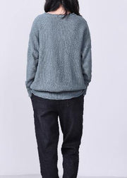 Aesthetic gray blue knit pullover oversized v neck sweaters autumn - bagstylebliss