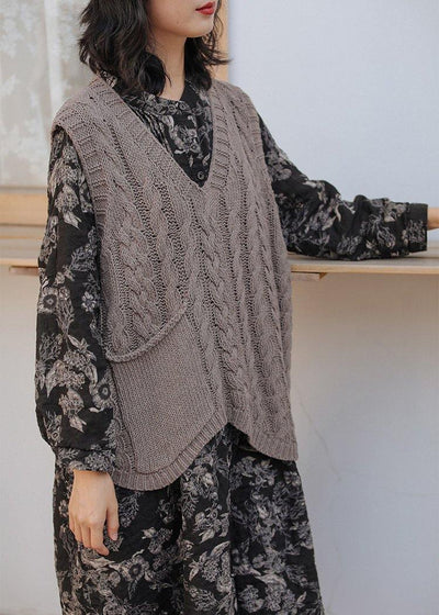 Aesthetic gray clothes v neck sleeveless oversized knitwear - bagstylebliss