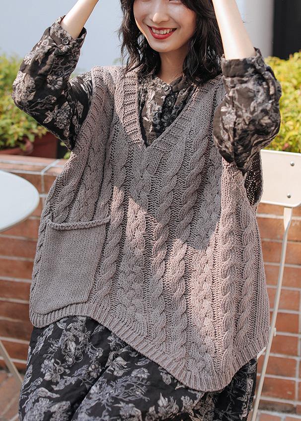 Aesthetic gray clothes v neck sleeveless oversized knitwear - bagstylebliss