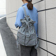 Aesthetic gray outfit Street Style Double Front Pockets Simple Drawstring Backpacks - bagstylebliss