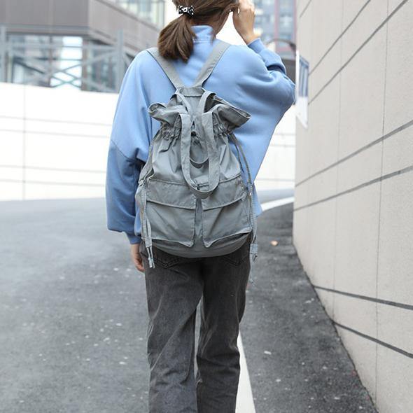 Aesthetic gray outfit Street Style Double Front Pockets Simple Drawstring Backpacks - bagstylebliss