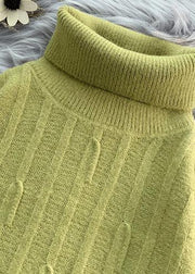 Aesthetic green Blouse cable casual high neck knitwear - bagstylebliss