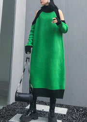 Aesthetic green Sweater Wardrobes DIY high neck Funny off the shoulder sweater dresses - bagstylebliss