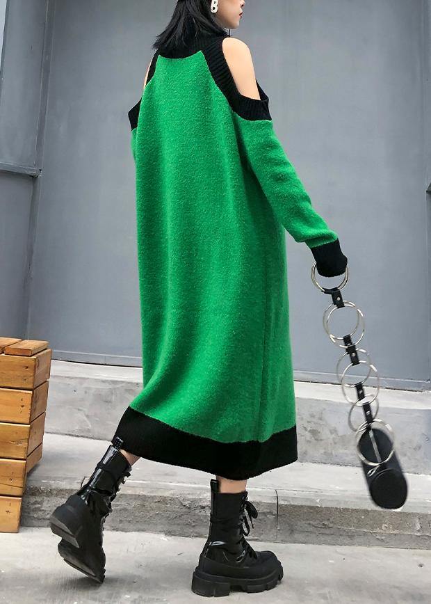 Aesthetic green Sweater Wardrobes DIY high neck Funny off the shoulder sweater dresses - bagstylebliss