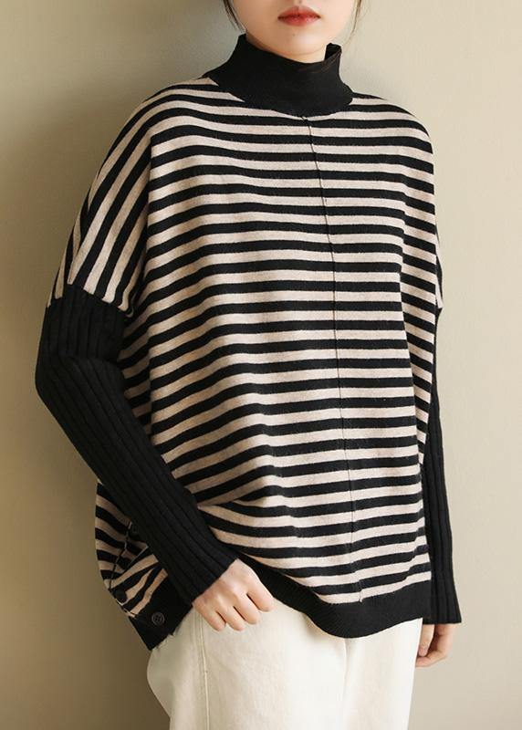 Aesthetic half high neck striped knit tops Loose fitting patchwork box top - bagstylebliss