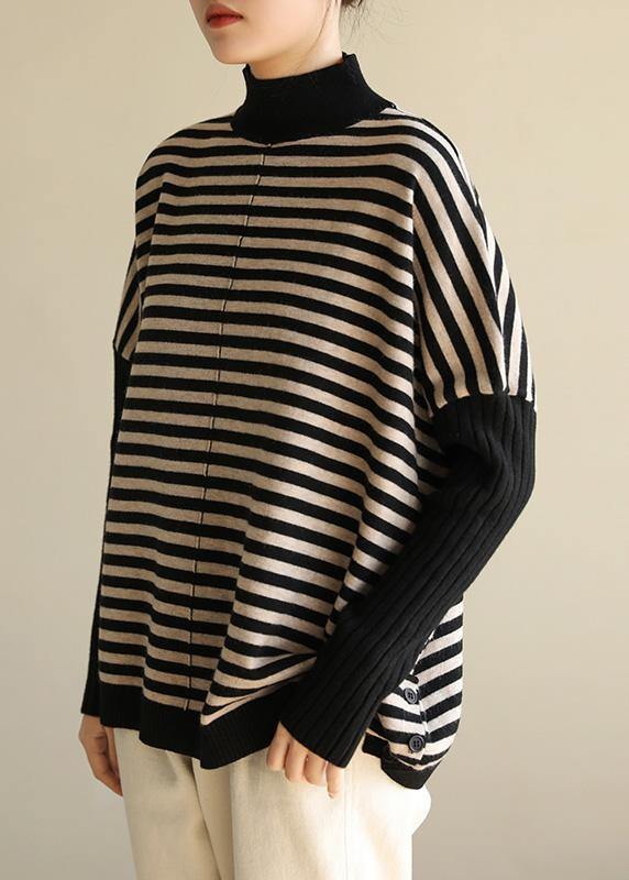 Aesthetic half high neck striped knit tops Loose fitting patchwork box top - bagstylebliss