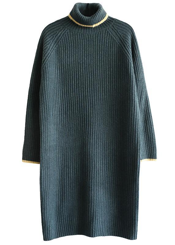 Aesthetic khaki Sweater dress outfit plus size wild tunic high lapel collar knit dress - bagstylebliss