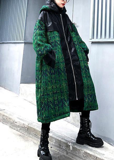 Aesthetic knitted coat trendy plus size green hooded zippered coats - bagstylebliss