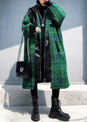 Aesthetic knitted coat trendy plus size green hooded zippered coats - bagstylebliss