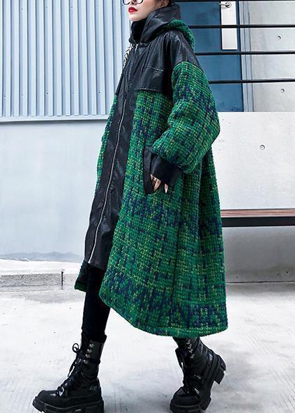 Aesthetic knitted coat trendy plus size green hooded zippered coats - bagstylebliss