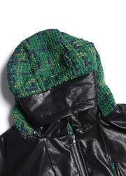 Aesthetic knitted coat trendy plus size green hooded zippered coats - bagstylebliss