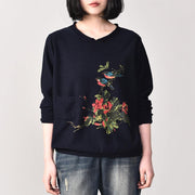 Aesthetic navy knitted jackets plussize pullover knitwear prints long sleeve - bagstylebliss