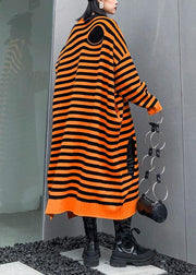 Aesthetic o neck Hole Sweater fall dress DIY orange striped daily knitted dress - bagstylebliss
