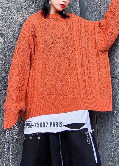 Aesthetic o neck orange knitwear casual winter knit blouse - bagstylebliss