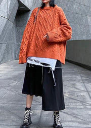 Aesthetic o neck orange knitwear casual winter knit blouse - bagstylebliss